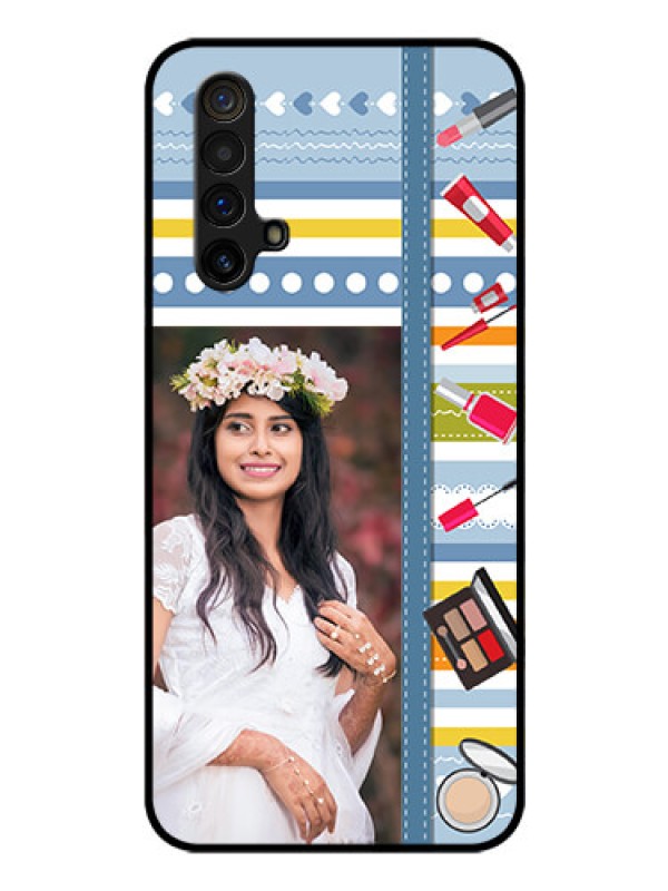 Custom Realme X3 Personalized Glass Phone Case - Makeup Icons Design