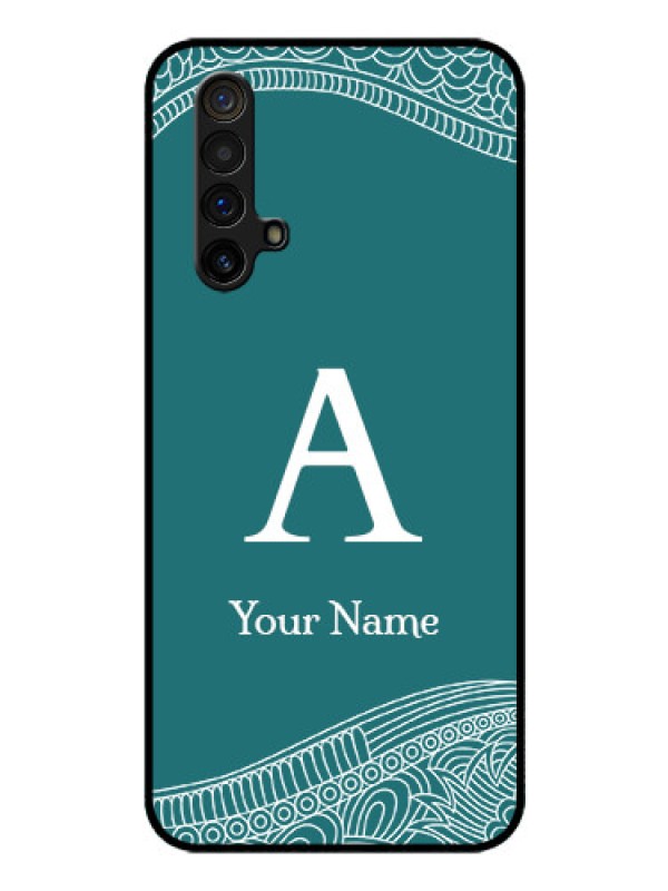 Custom Realme X3 Personalized Glass Phone Case - line art pattern with custom name Design