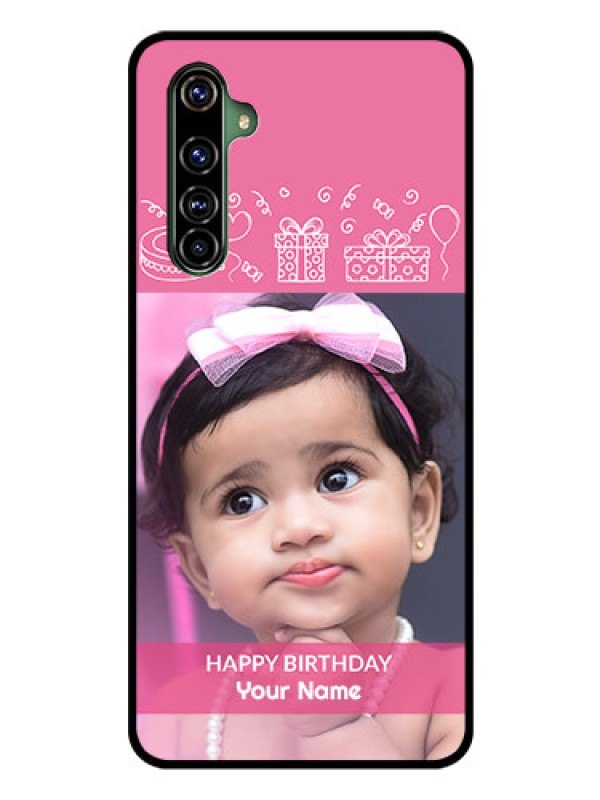 Custom Realme X50 Pro 5G Photo Printing on Glass Case - with Birthday Line Art Design