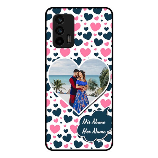 Realme X7 Max 5G Custom Glass Phone Case - Pink & Blue Heart Design