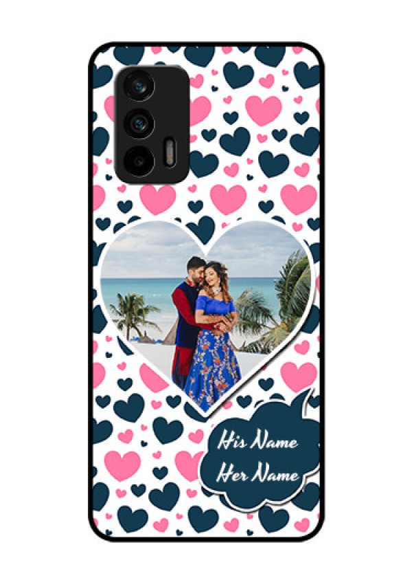 Realme X7 Max 5G Custom Glass Phone Case - Pink & Blue Heart Design