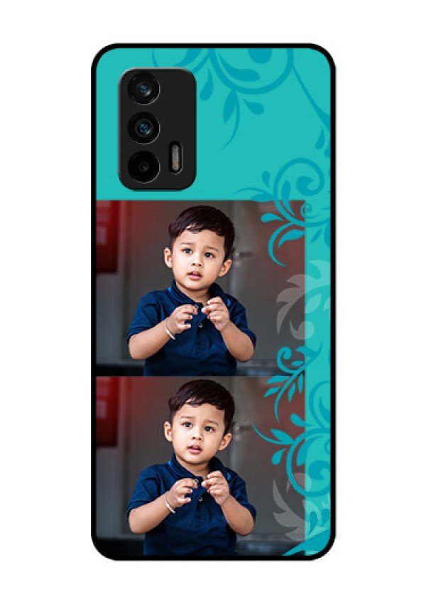 Realme X7 Max 5G Personalized Glass Phone Case - with Photo and Green Floral Design 