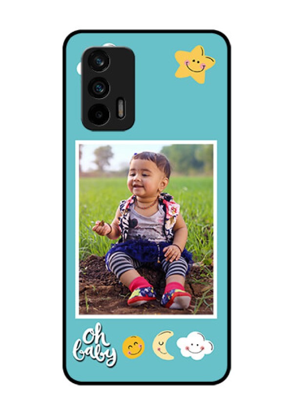 Realme X7 Max 5G Personalized Glass Phone Case - Smiley Kids Stars Design