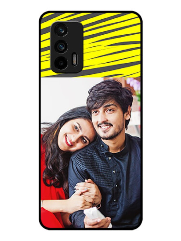 Custom Realme X7 Max 5G Photo Printing on Glass Case - Yellow Abstract Design