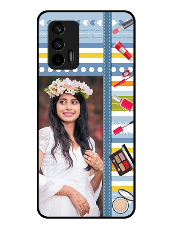 Custom Realme X7 Max 5G Personalized Glass Phone Case - Makeup Icons Design