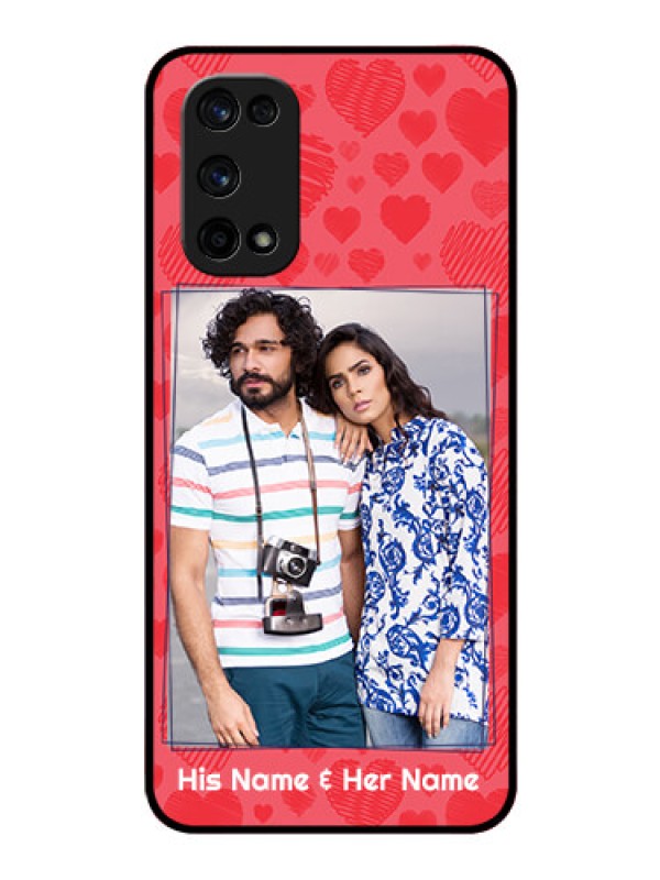 Custom Realme X7 Pro Photo Printing on Glass Case  - with Red Heart Symbols Design