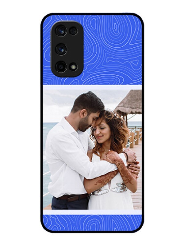 Custom Realme X7 Pro Custom Glass Mobile Case - Curved line art with blue and white Design