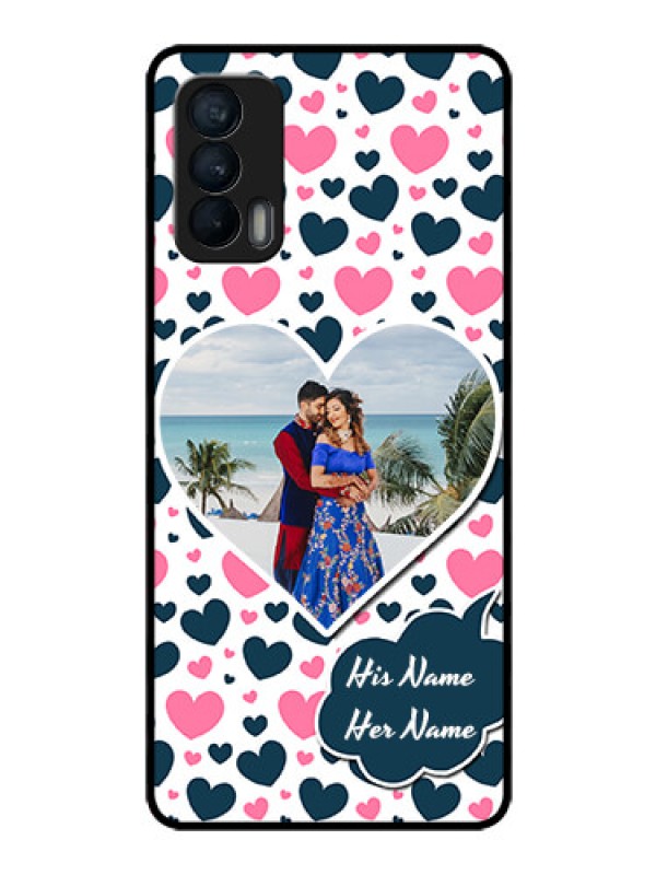 Custom Realme X7 Custom Glass Phone Case  - Pink & Blue Heart Design