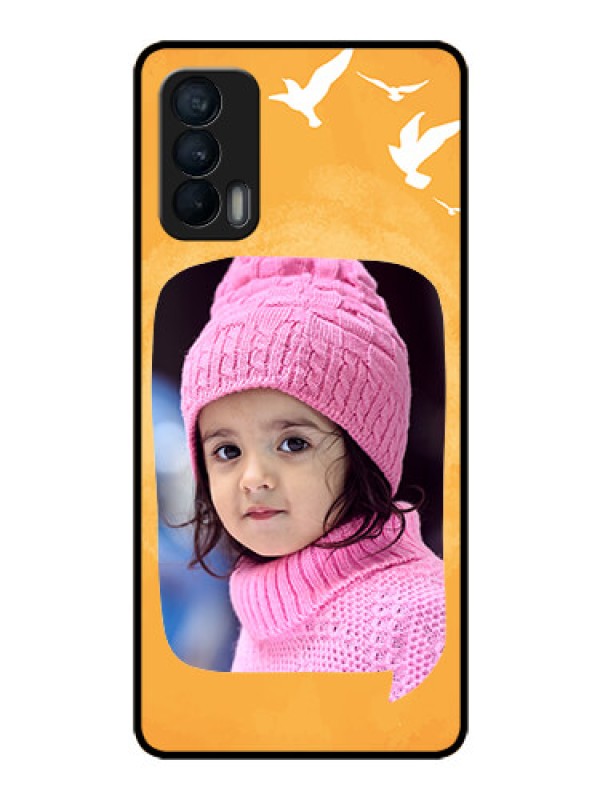 Custom Realme X7 Personalized Glass Phone Case  - Water Color Design with Bird Icons