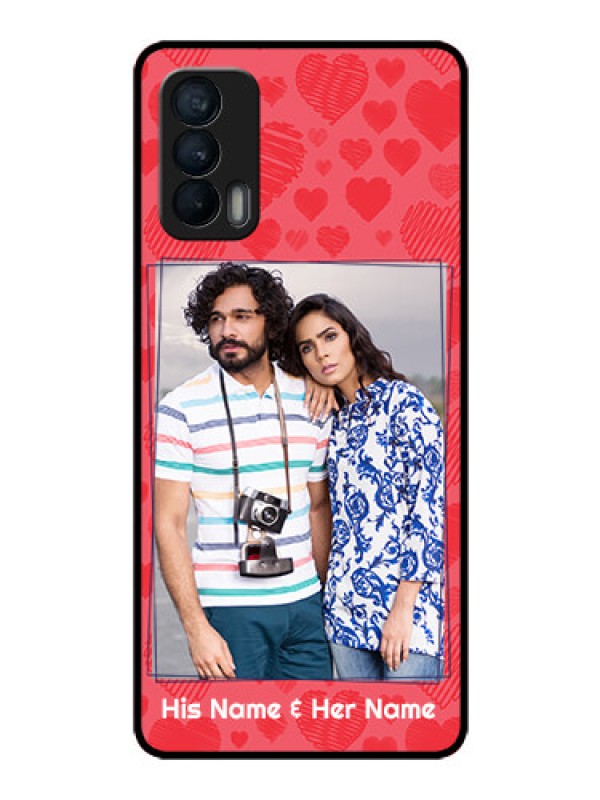 Custom Realme X7 Photo Printing on Glass Case  - with Red Heart Symbols Design