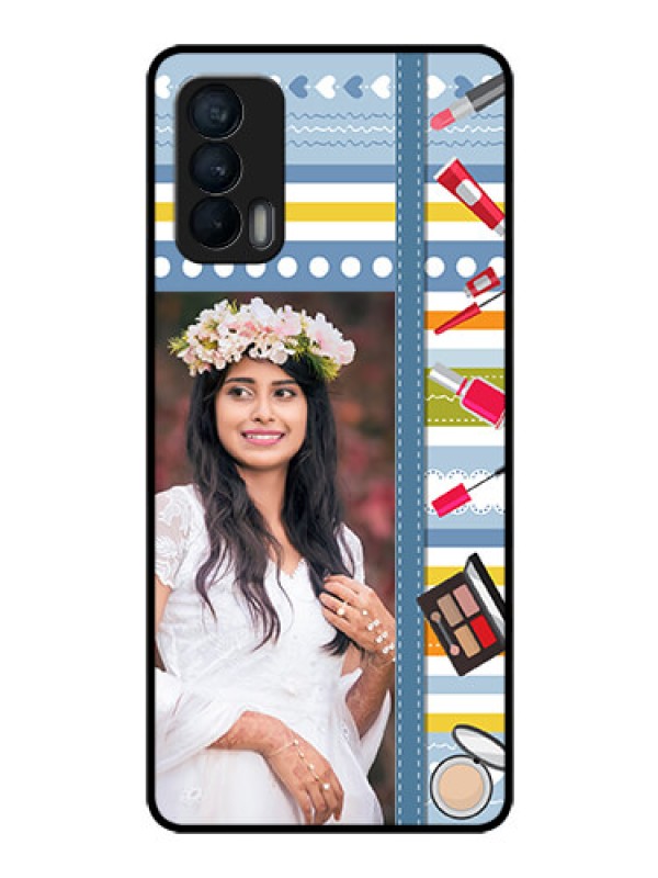 Custom Realme X7 Personalized Glass Phone Case  - Makeup Icons Design