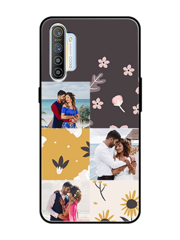 Custom Realme XT Photo Printing on Glass Case  - 3 Images with Floral Design