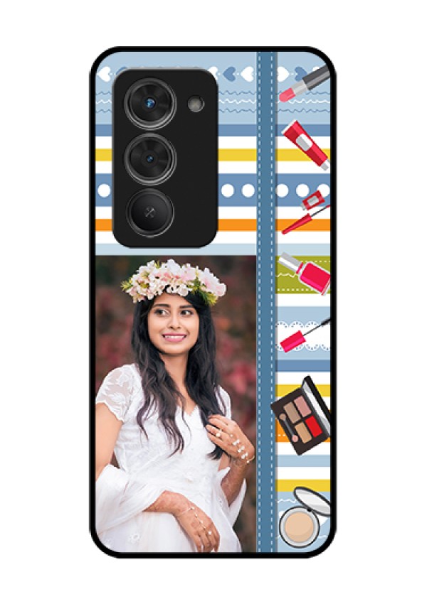 Redmi 15 5G Custom Glass Phone Case - Makeup Icons Design