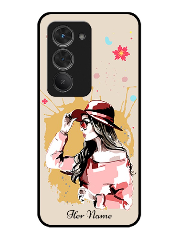 Custom Redmi 15 5G Custom Glass Phone Case - Women With Pink Hat Design