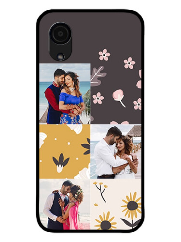 Custom Galaxy A03 Core Photo Printing on Glass Case - 3 Images with Floral Design