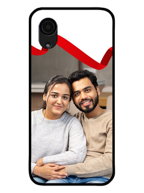 Custom Galaxy A03 Core Photo Printing on Glass Case - Red Ribbon Frame Design
