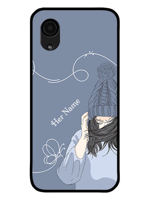 Custom Galaxy A03 Core Custom Glass Mobile Case - Girl in winter outfit Design