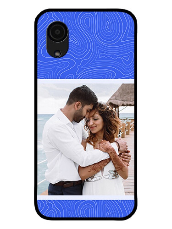 Custom Galaxy A03 Core Custom Glass Mobile Case - Curved line art with blue and white Design