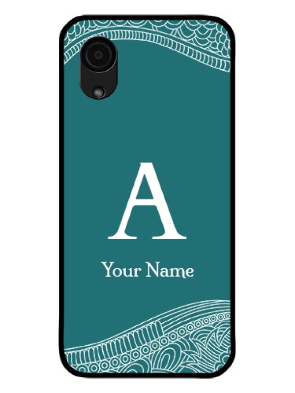 Custom Galaxy A03 Core Personalized Glass Phone Case - line art pattern with custom name Design