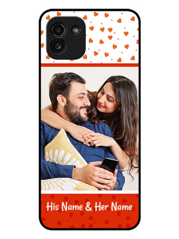 Custom Galaxy A03 Custom Glass Phone Case - Orange Love Symbol Design