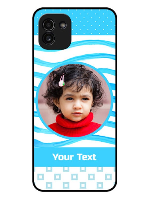 Custom Galaxy A03 Custom Glass Phone Case - Simple Blue Case Design