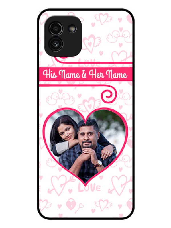Custom Galaxy A03 Personalized Glass Phone Case - Heart Shape Love Design