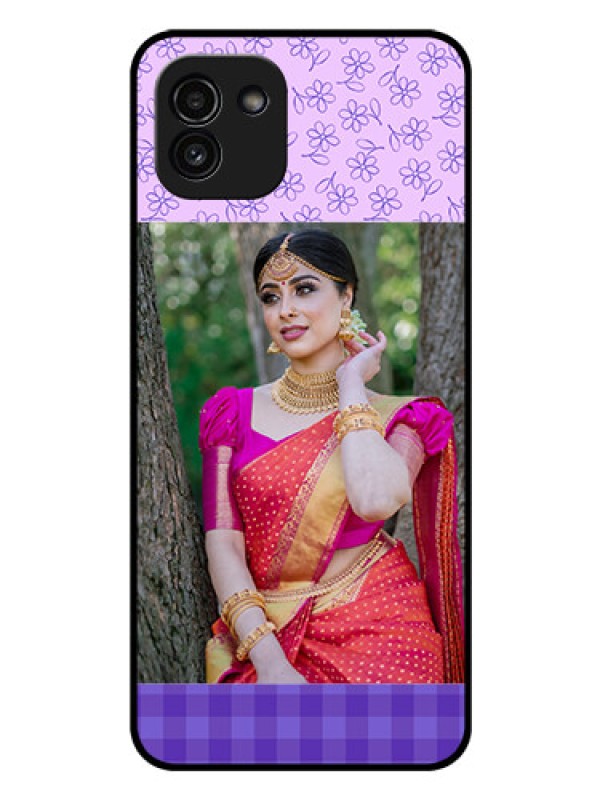 Custom Galaxy A03 Custom Glass Phone Case - Purple Floral Design