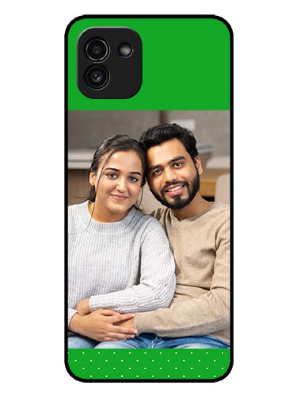 Custom Galaxy A03 Personalized Glass Phone Case - Green Pattern Design