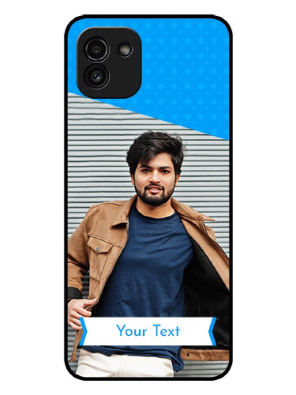 Custom Galaxy A03 Photo Printing on Glass Case - Simple Blue Color Design