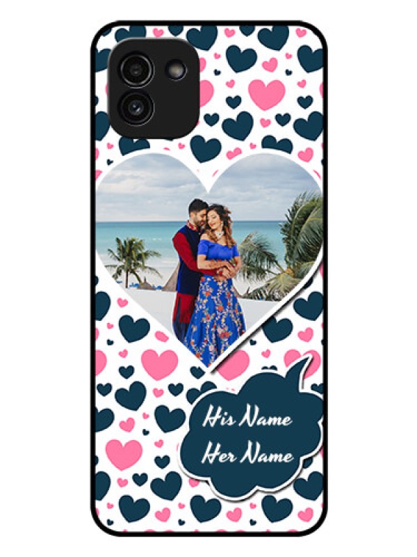 Custom Galaxy A03 Custom Glass Phone Case - Pink & Blue Heart Design