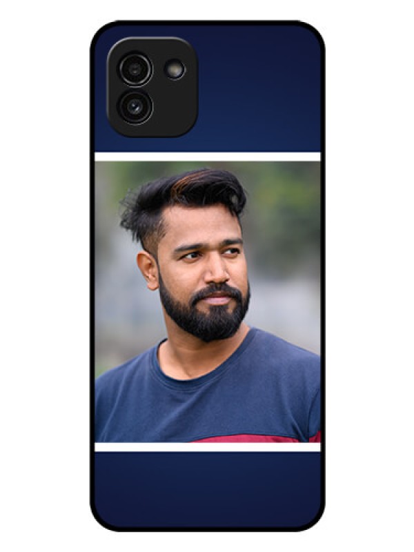 Custom Galaxy A03 Personalized Glass Phone Case - Simple Royal Blue Design