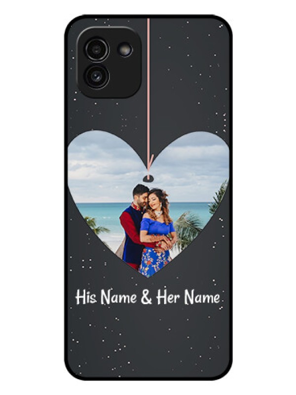 Custom Galaxy A03 Custom Glass Phone Case - Hanging Heart Design