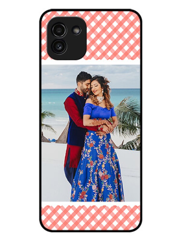 Custom Galaxy A03 Personalized Glass Phone Case - Pink Pattern Design