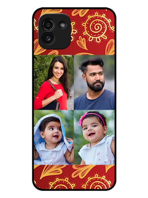 Custom Galaxy A03 Photo Printing on Glass Case - 4 Image Traditional Design