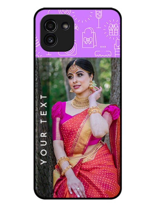 Custom Galaxy A03 Custom Glass Mobile Case - Birthday Icons Design