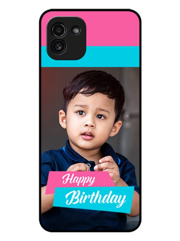 Custom Galaxy A03 Personalized Glass Phone Case - Image Holder with 2 Color Design