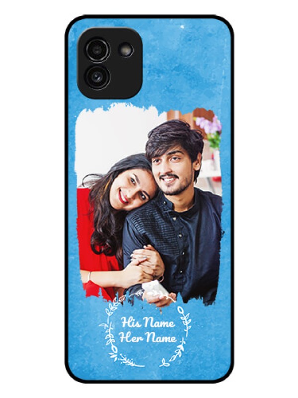 Custom Galaxy A03 Custom Glass Phone Case - Blue Color Vintage Design