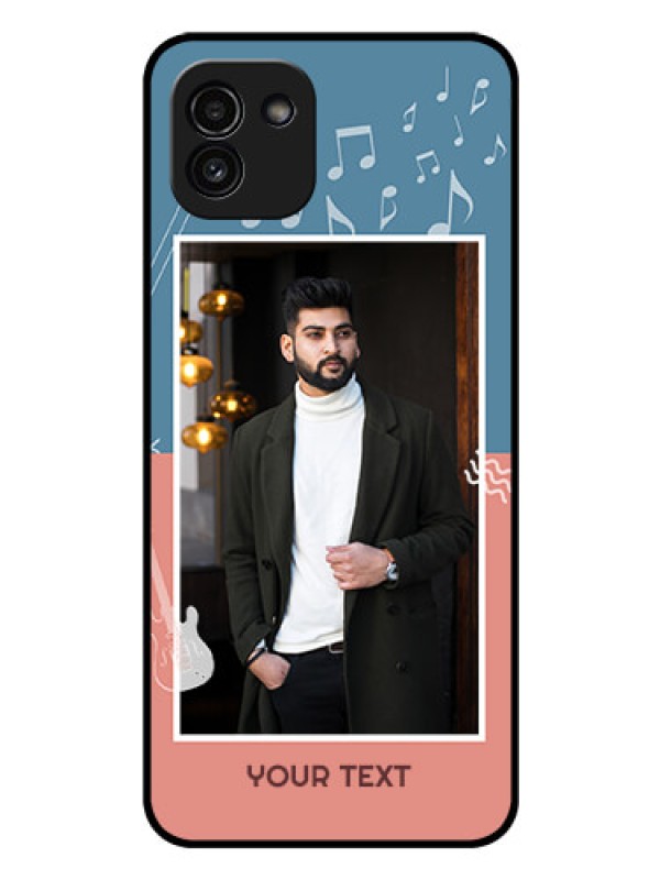 Custom Galaxy A03 Photo Printing on Glass Case - with Color Musical Note Design