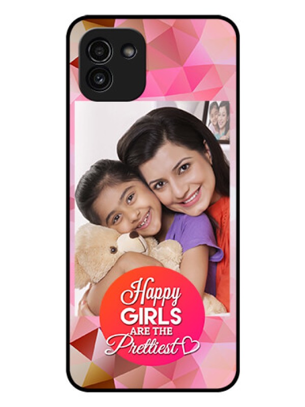 Custom Galaxy A03 Photo Printing on Glass Case - Abstract Triangle Design