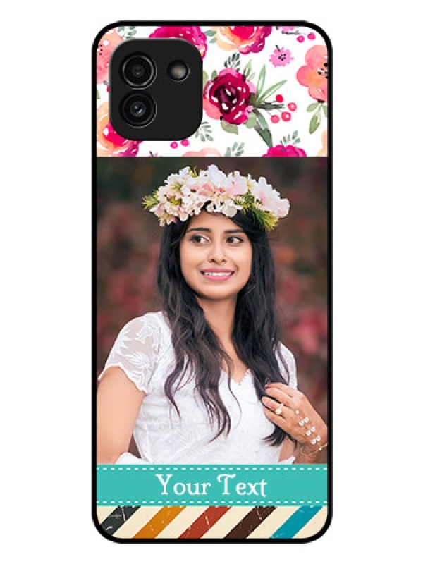 Custom Galaxy A03 Custom Glass Phone Case - Watercolor Floral Design