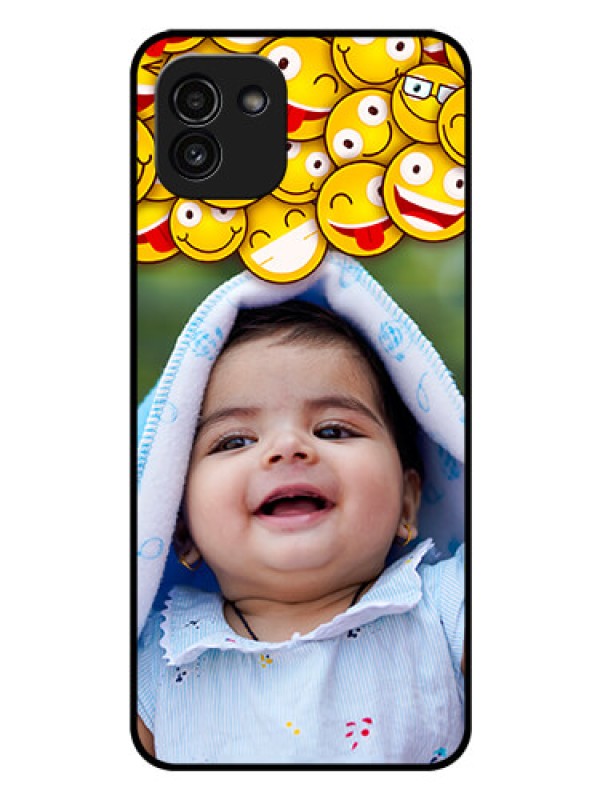Custom Galaxy A03 Custom Glass Mobile Case - with Smiley Emoji Design