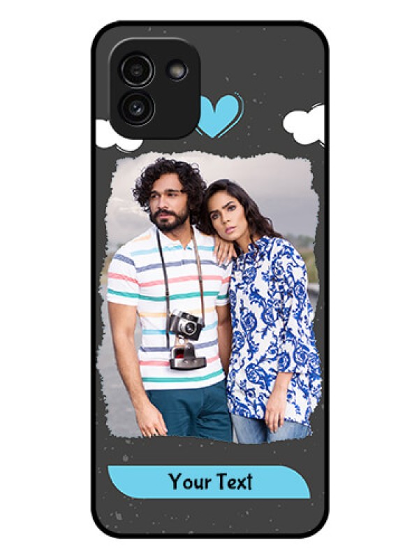 Custom Galaxy A03 Custom Glass Phone Case - Splashes with love doodles Design