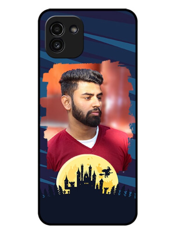 Custom Galaxy A03 Photo Printing on Glass Case - Halloween Witch Design