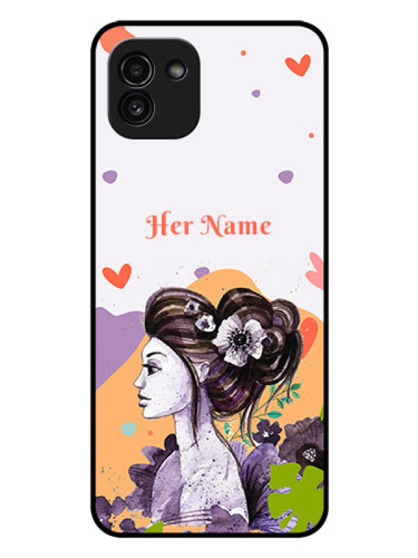 Custom Galaxy A03 Personalized Glass Phone Case - Woman And Nature Design