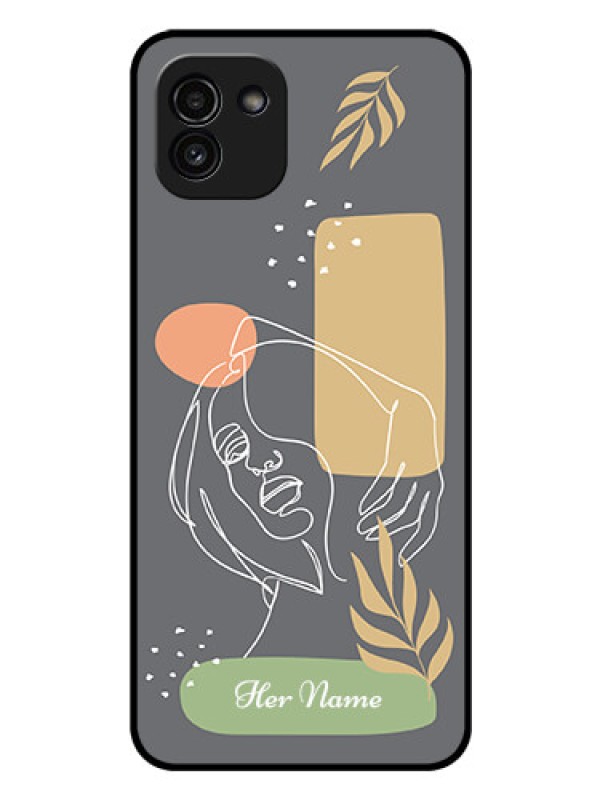 Custom Galaxy A03 Custom Glass Phone Case - Gazing Woman line art Design