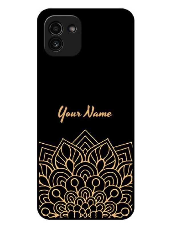 Custom Galaxy A03 Custom Glass Phone Case - Golden mandala Design