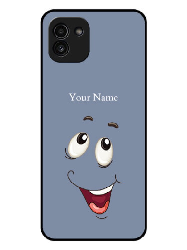 Custom Galaxy A03 Photo Printing on Glass Case - Laughing Cartoon Face Design