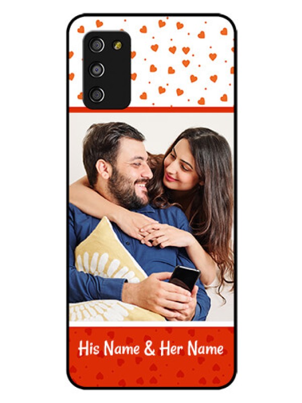 Custom Galaxy A03s Custom Glass Phone Case - Orange Love Symbol Design