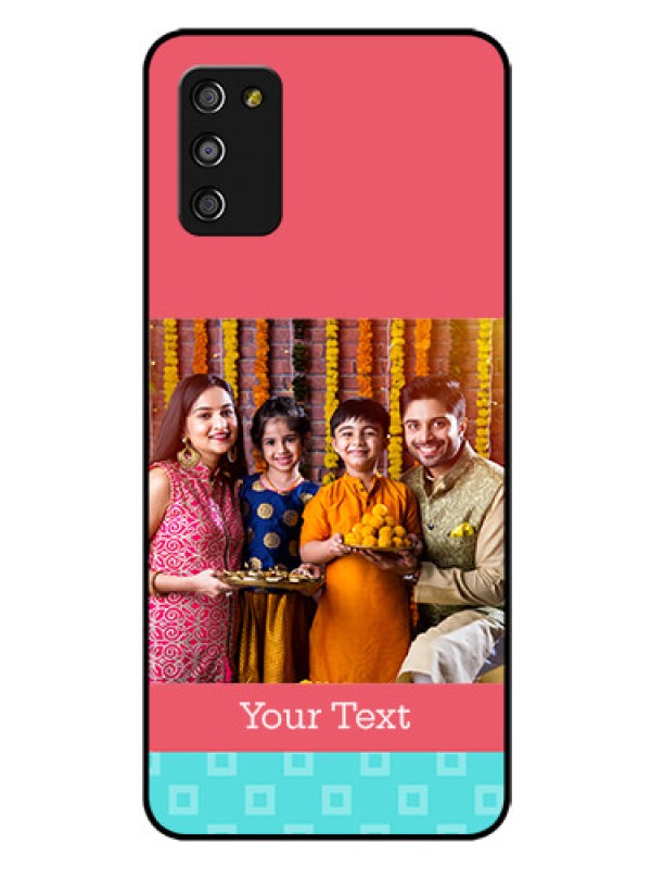 Custom Galaxy A03s Personalized Glass Phone Case - Peach & Blue Color Design