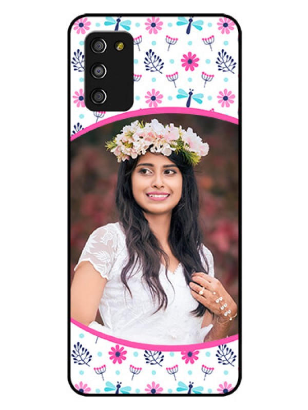 Custom Galaxy A03s Photo Printing on Glass Case - Colorful Flower Design